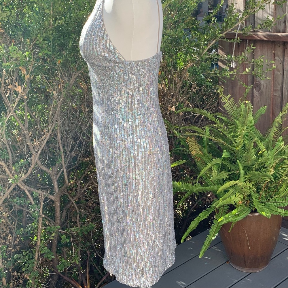 Scala Sequenced Silver Spaghetti Strap Evening Dr… - image 2